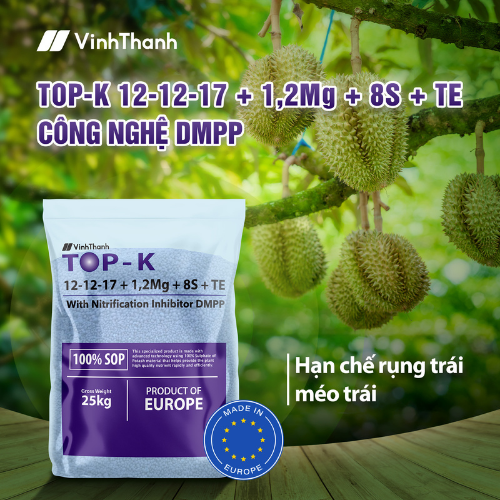 Phân bón NPK TOP-K 12-12-17+1,2Mg+8S+TE - Công nghệ DMPP - Hạn chế rụng trái, méo trái